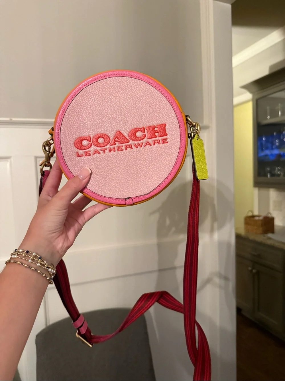 COACH Pink Round Crossbody with Multicolor Trim